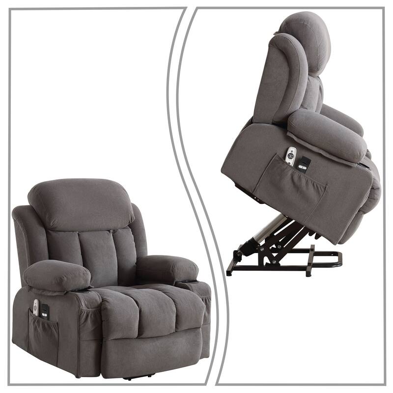 Modern Classic Massage and Heating Function Velvet Upholstered Leisure Recliner with Lift Base