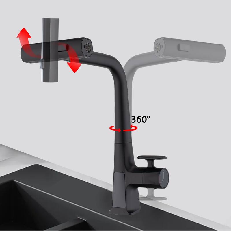 Modern 360°Rotating Waterfall Kitchen Faucet with Temperature Display & Pull Down Sprayer