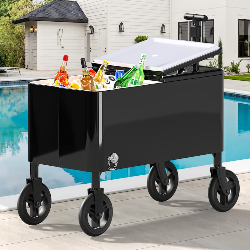 Moasis 80 Quart Wagon Rolling Cooler - Black