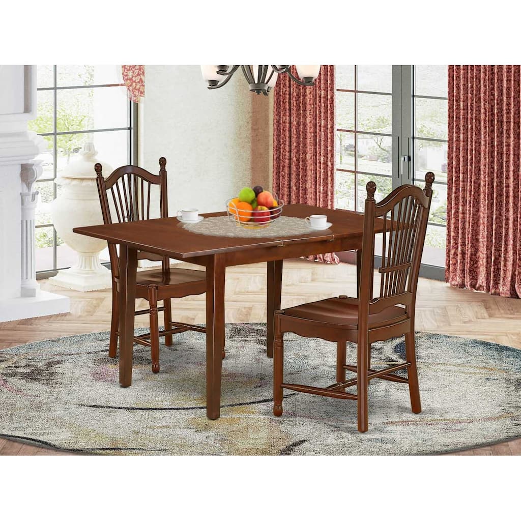 Rustic Kitchen Dining Set - 3 Piece Table & Chair Set, 32x54 Inch, Mahogany Finish