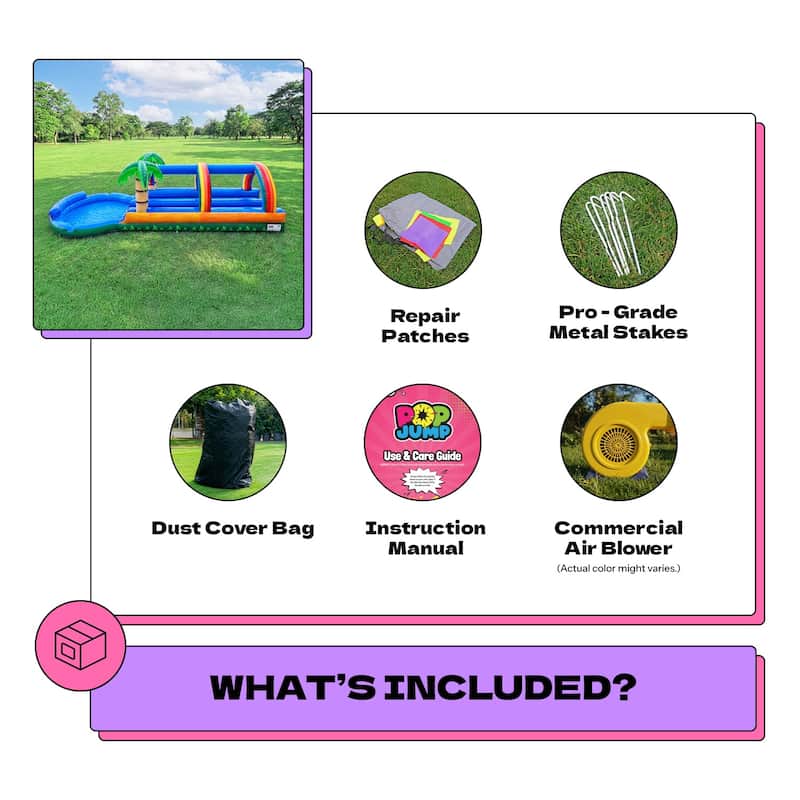 POP JUMP Tropical 27' Dual Lane Slip N Slide With Pool - Blue - 27' x 10' x 7'