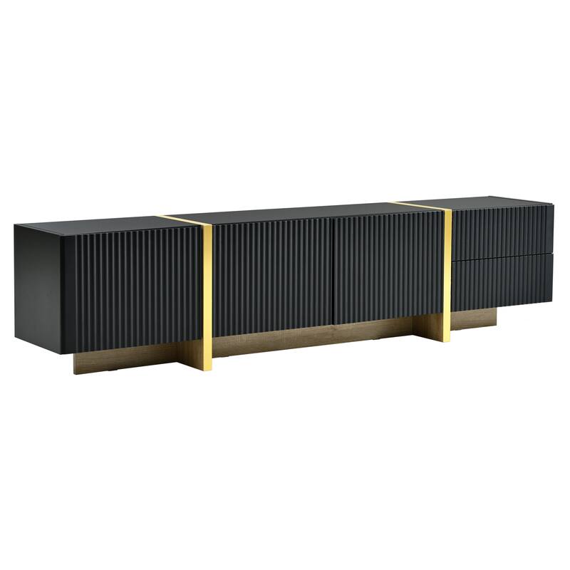 Elegant TV Stand with Golden Legs & Fluted Panels for TVs up to 80'', Storage Drawers & Shelves for Living Room