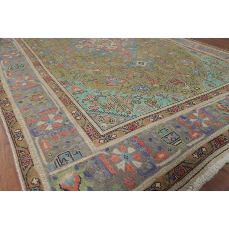 Green Tabriz Persian Vintage Area Rug Traditional Handmade Wool Carpet - 6'4" x 9'5" - 6'4" x 9'5" - Green
