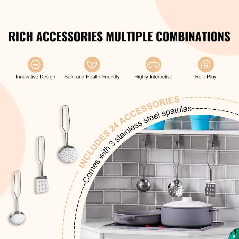 24 Piece Kids Kitchen Playset Cooking Play Toy with Storage Space Perfect Gift for Kids - 43.3 x 31.5 x 35.8 in