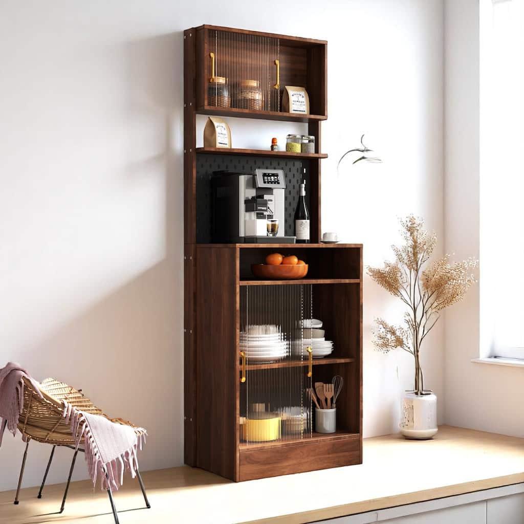 Freestanding Kitchen Sideboard with 2 Sliding Glass Doors, Countertop Storage Cabinet for Coffee and Wine