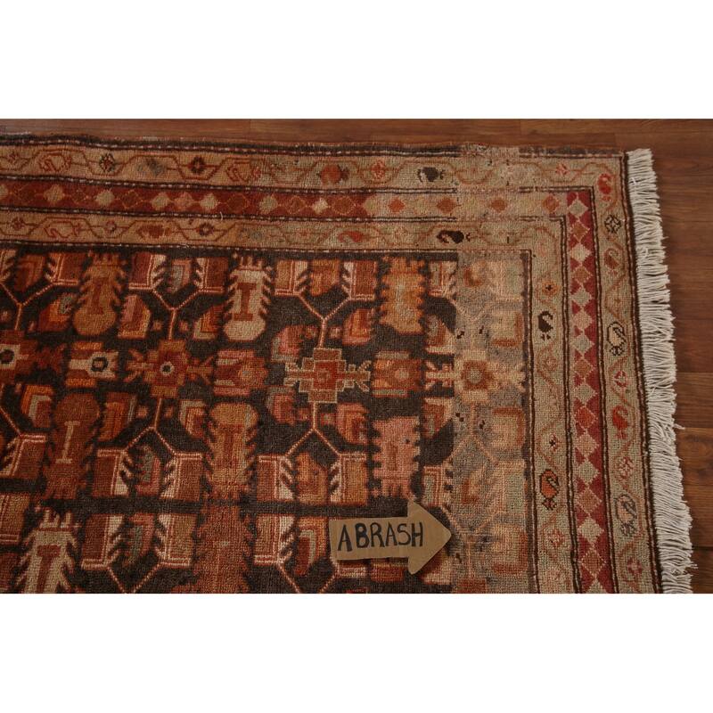 Geometric Meshkin Persian Vintage Area Rug Hand-Knotted Wool Carpet - 4'7" x 9'3"