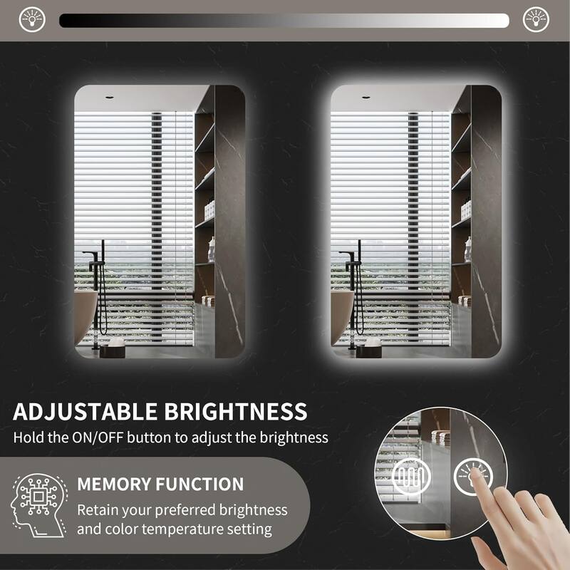 Rectangular Backlit Mirror Bathroom with LED strips, 24"x36"