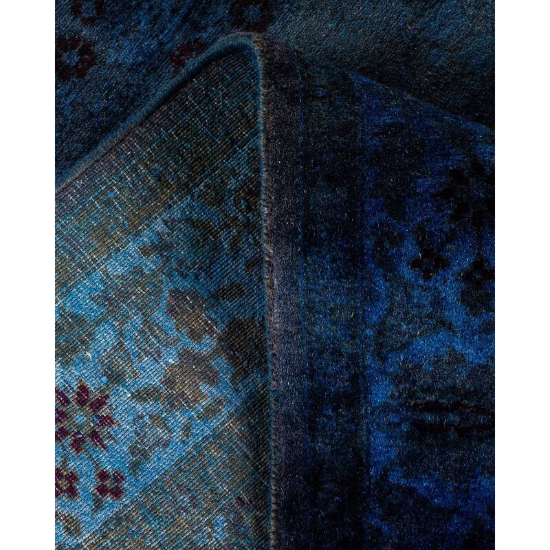 Overton Hand Knotted Wool Vintage Inspired Modern Contemporary Overdyed Navy Runner Rug - 3' 1" x 10' 5"