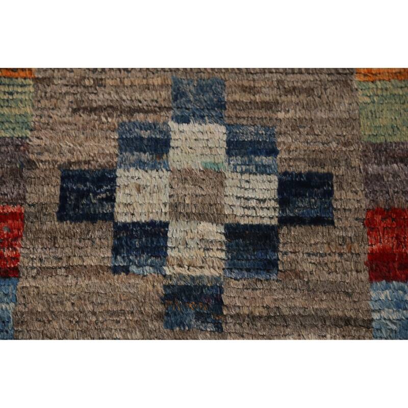 Moroccan Oriental Runner Rug Handmade Checkered Wool Carpet - 3'1" x 9'10"