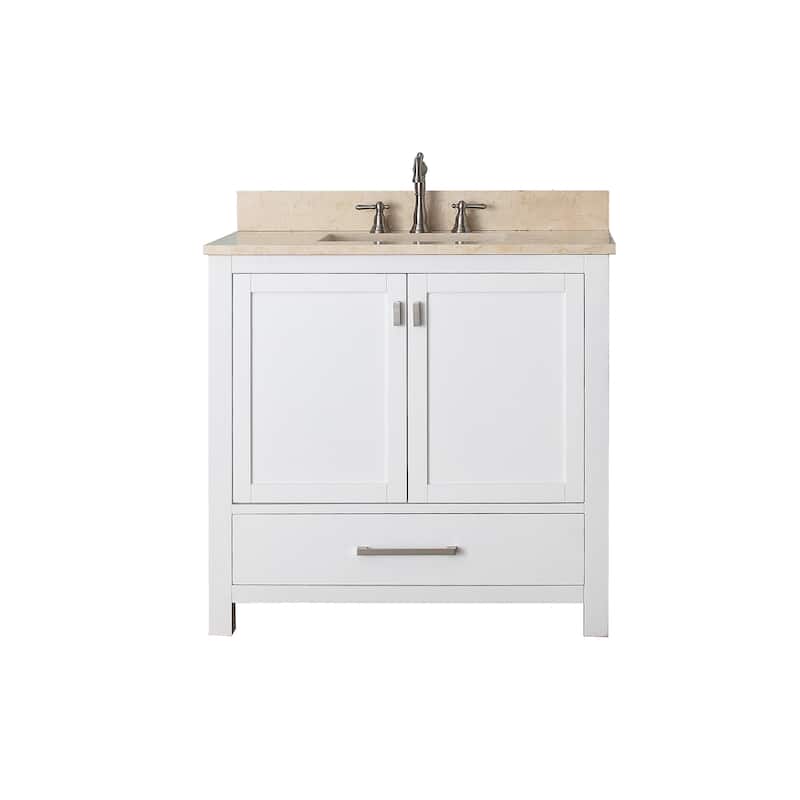 Modero 36 in. Single Sink Bathroom Vanity in White with Carrara Marble Top - 37"W x 22"D x 35"H