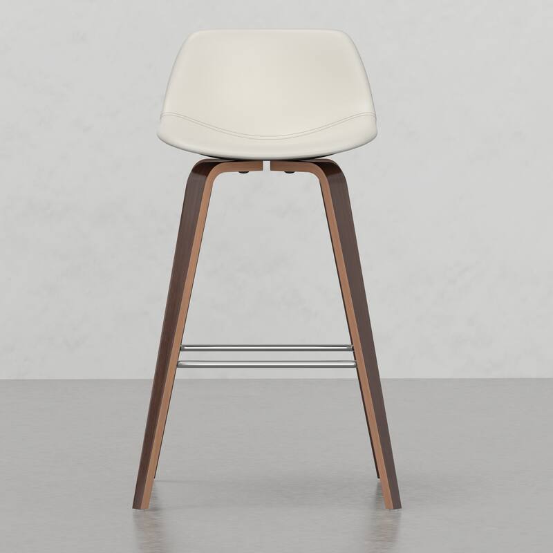 Set of 2 Harvard Bentwood Bar Stools with Curved Back and Upholstered Seat, Mid-Century Modern Design