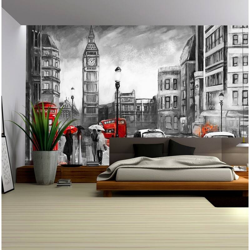 GK Wall Design Monochrome Cityscape Charcoal City Landscape Wallpaper