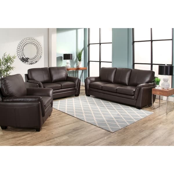Abbyson Bella Brown Top Grain Leather 3 Piece Living Room Set Bed