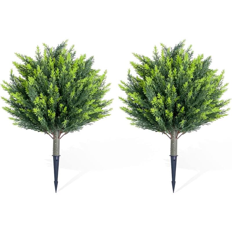 25.5" Artificial Topiary Tree with Ground Spike,Artificial Cypress Topiary Plant with Ground Stake - Set of 2