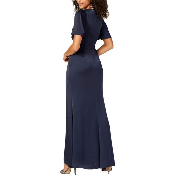 Vince Camuto Womens Navy Satin Bell Sleeve Formal Evening Dress Gown 6 BHFO 0159