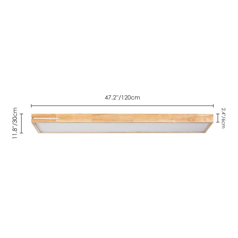 47.2" Modern Minimalist Wooden Rectangle Dimmable Integrated LED Flush Mount Ceiling Light for Kitchen, Bedroom, Living Room