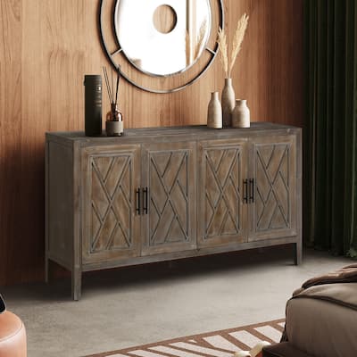 Buffet Sideboard Storage Cabinet w/ 4 Doors & Adjustable Shelf Cupboard, Wood Sideboard Buffet Cabinet for Kitchen