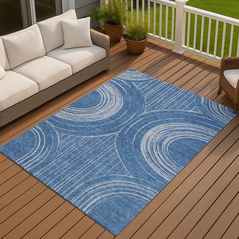 Machine Washable Indoor/ Outdoor Modern Trax Chantille Rug - Navy - 8' x 10'
