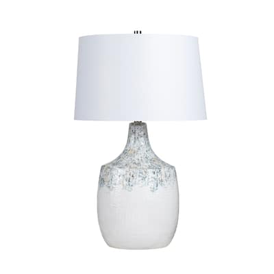 Glazed Blue and White Ceramic Table Lamp with Shade