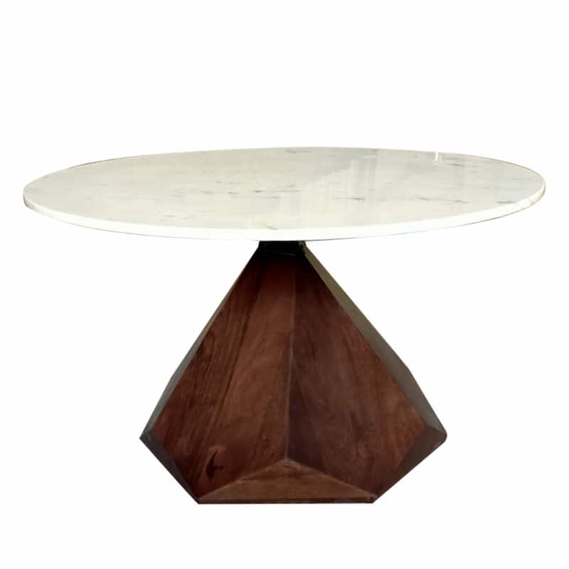 32" Brown And White Solid Wood and Marble Geo Coffee Table - 18" H x 32" W x 32" D