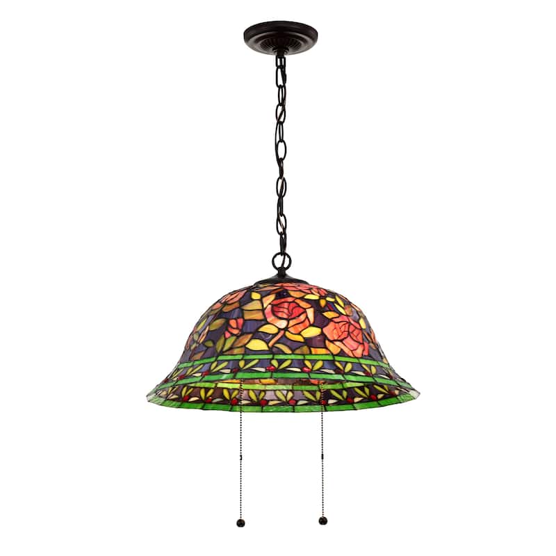Tiffany-style Southern Belle Rose Hanging Lamp