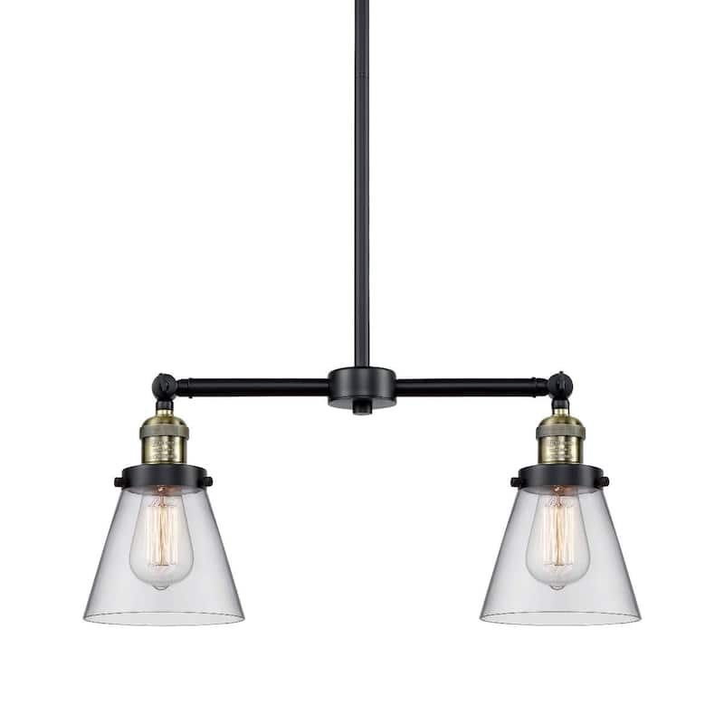 Innovations Lighting Small Cone 2 Light 21" Wide Linear Chandelier - Black / Antique Brass / Clear