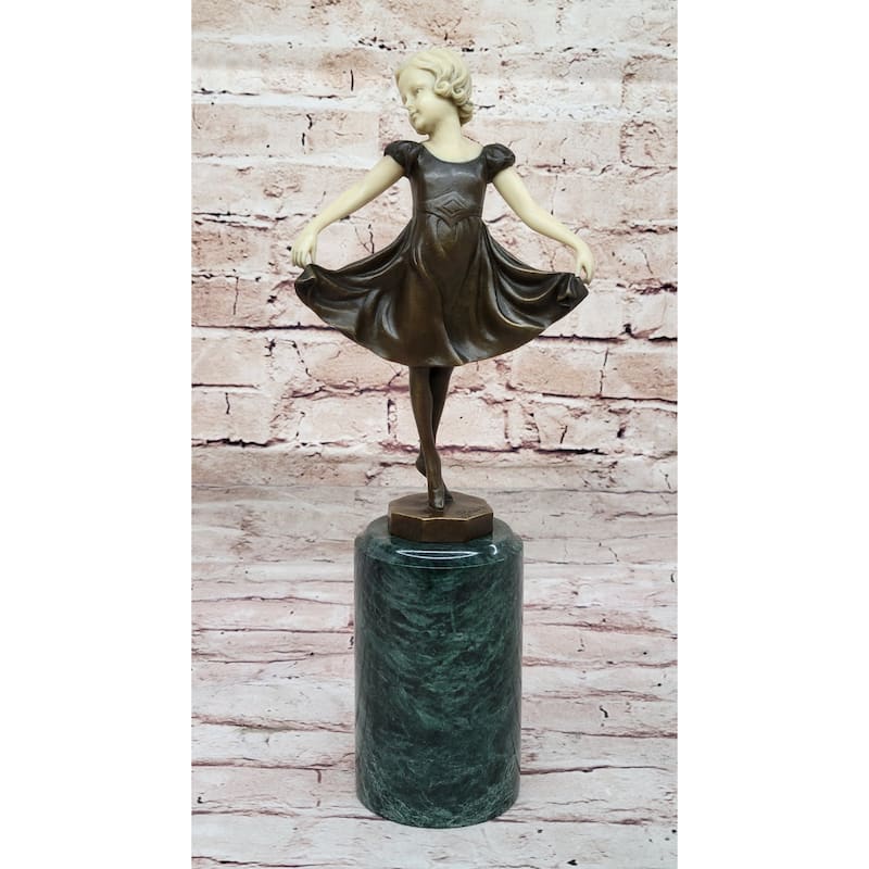 Little Girl Dancer Doing A Curtsy - Bronze Sculpture W/ Resin Arms Head Handmade Art