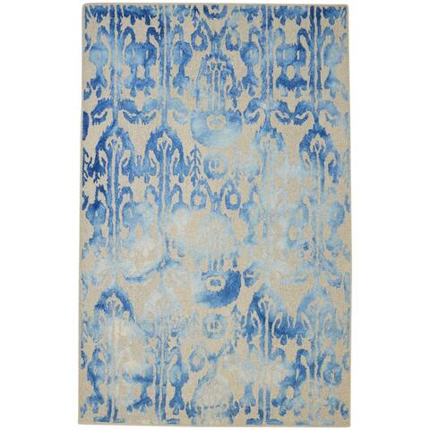 One of a Kind Hand-Tufted Modern & Contemporary 5' x 8' Abstract Wool Blue Rug - 5'0"x7'10"