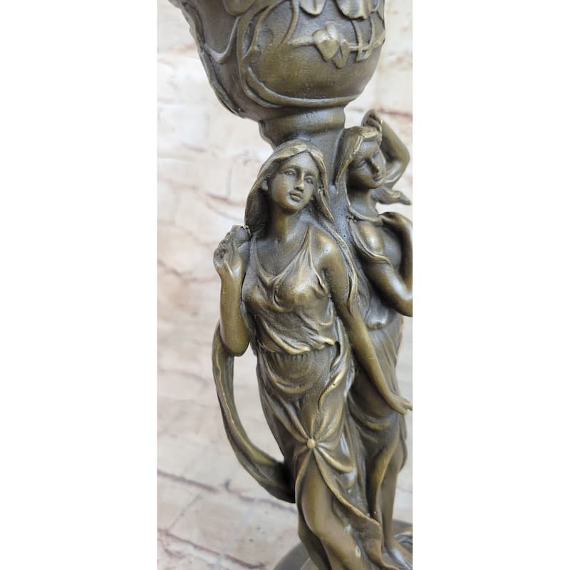 Gorgeous Art Deco Style Twin Sister Candle Holder Bronze Sculpture By Kin