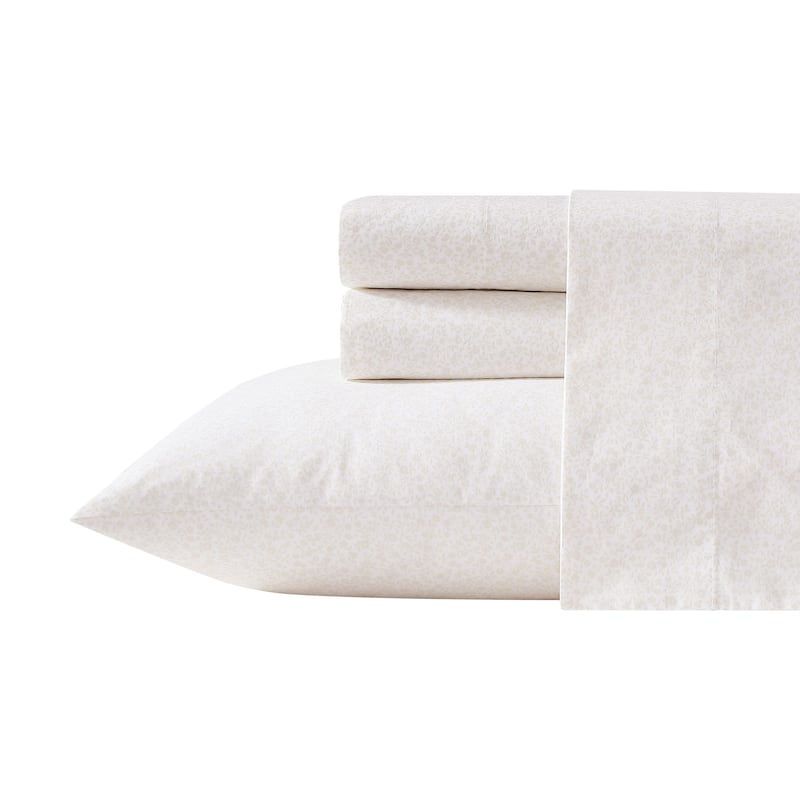 Laura Ashley Soft & Breathable Cotton Percale Deep-Pocket Sheet Set - Twin - Chelsie Vine Yellow