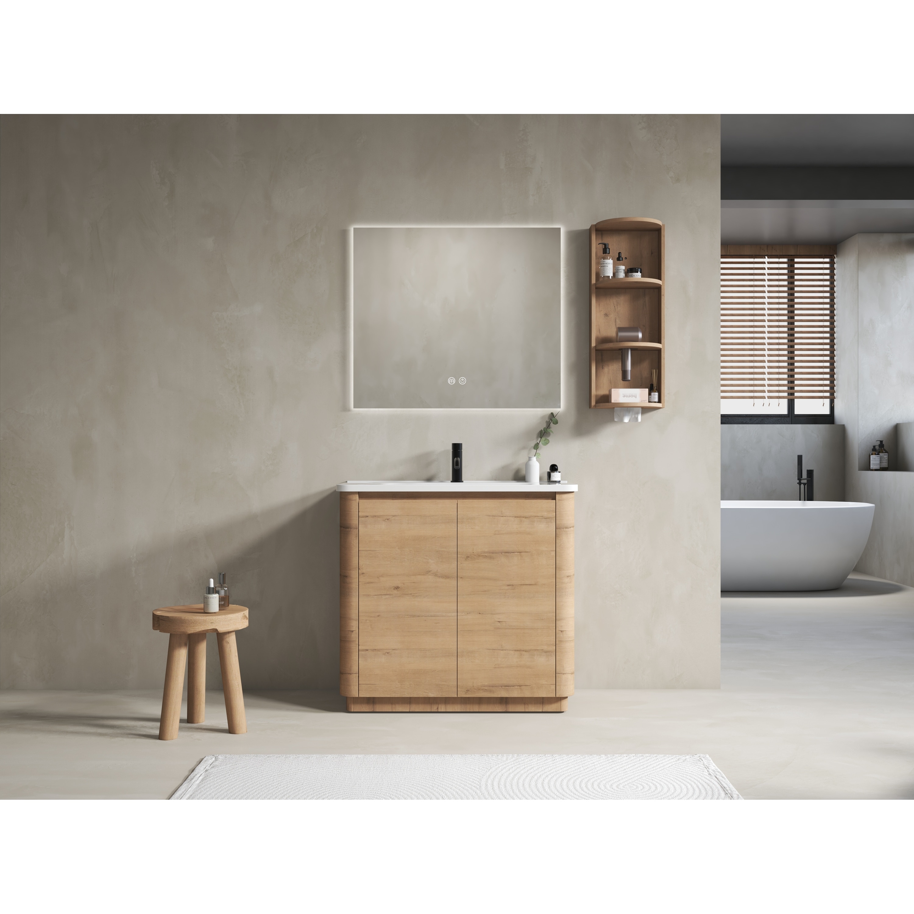 Freestanding Bathroom Vanity with Ceramic Sink & 2-Soft-Close Door and Storage Rack(Set of 2)