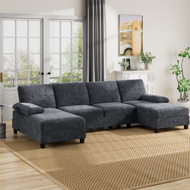 106'' Sectional Sofa with Thick Cushions for Living Room - DarkGrey