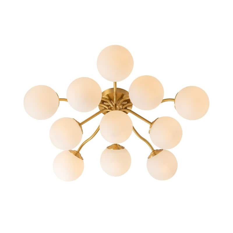 Milky Glass Globe Brass Sputnik Bubble Ceiling Light - 30in Chandelier