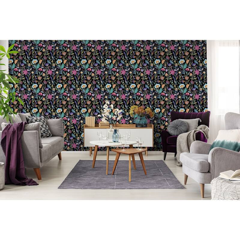 Arthouse Mallory Black Vivid Floral Wallpaper