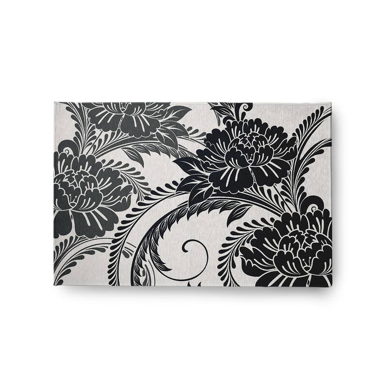 Flower Flourish French Country Chenille Area Rug - Black - 24" 36"