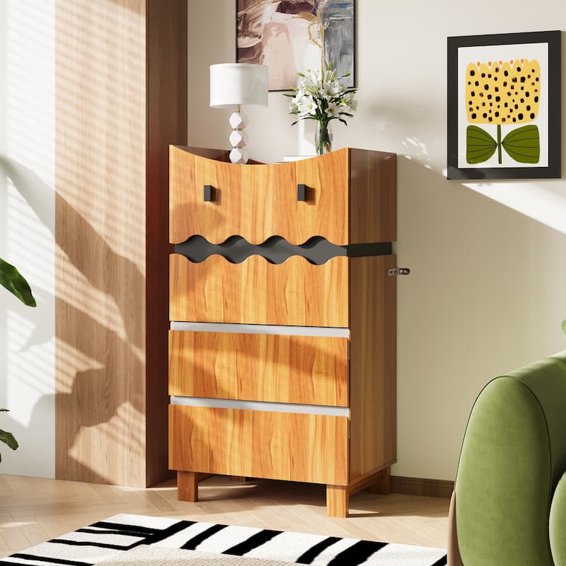 Modern Wooden Chest of Drawers with Wavy Front Design, 4-Drawer Storage Cabinet for Bedroom or Living Room