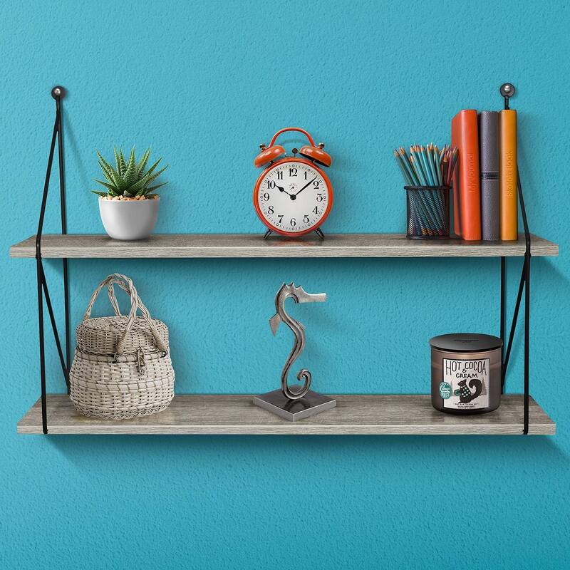Sorbus Floating Shelf with Metal Brackets — Wall Mounted Rustic Wood Wall Storage - 23.62" L x 6" W x 15.75" H