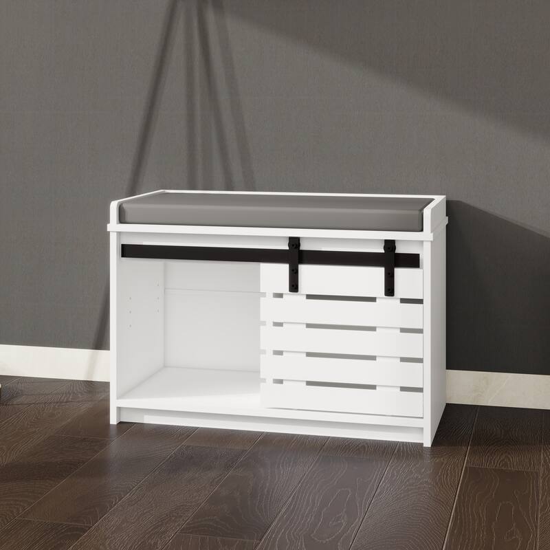 2-Tier Entryway Bench with Sliding Barn Door