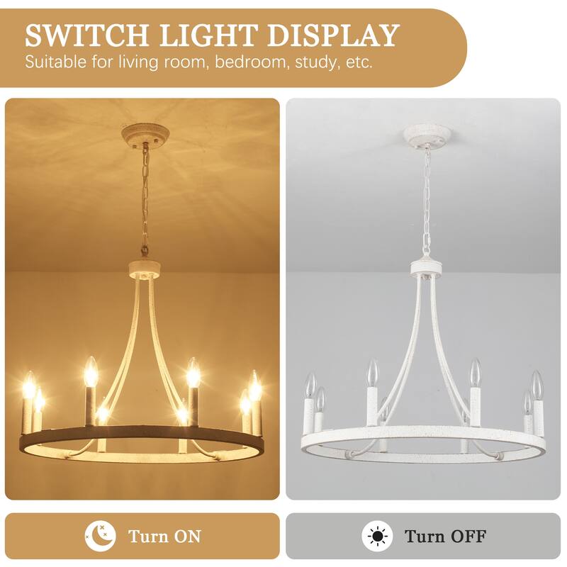 8-light Rustic Farmhouse Wagon Wheel Chandelier Candle Dining Room Lighting Fixtures for Kitchen Island Foyer - N/A