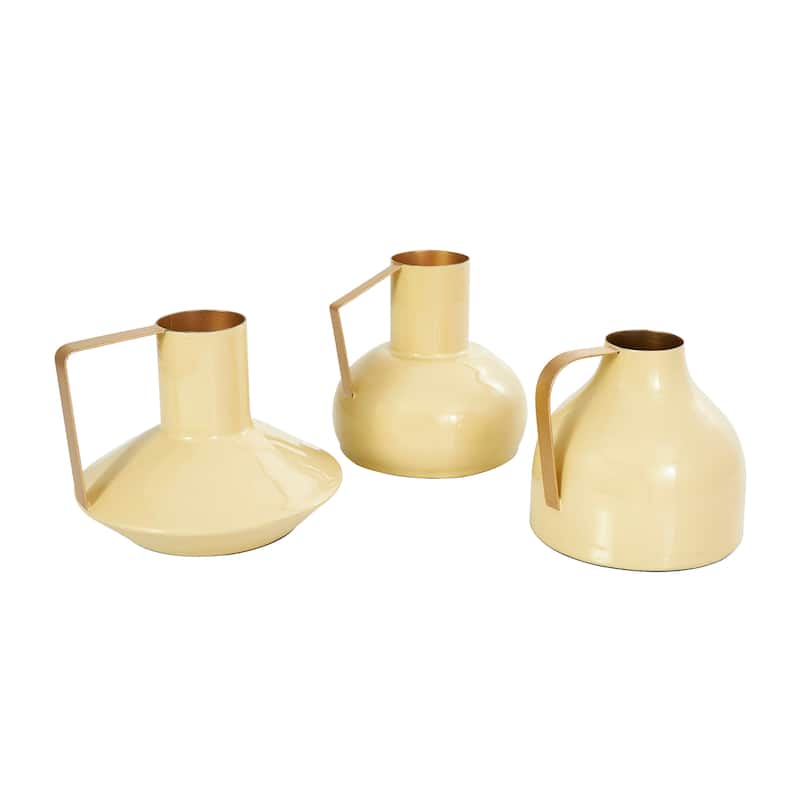 CosmoLiving by Cosmopolitan Metal Enameled Abstract Vase with Varying Shapes and Geometric Gold Handles (Set of 3)