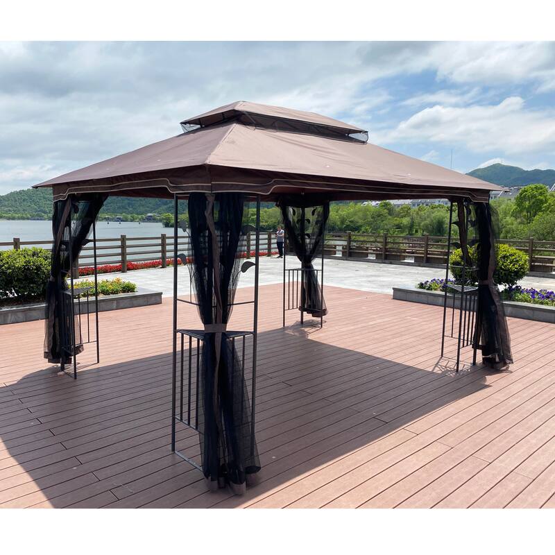 13x10 Outdoor Gazebo Canopy Tent With Ventilated Double Roof And Mosquito net for Lawn(Detachable Mesh Screen On All Sides)