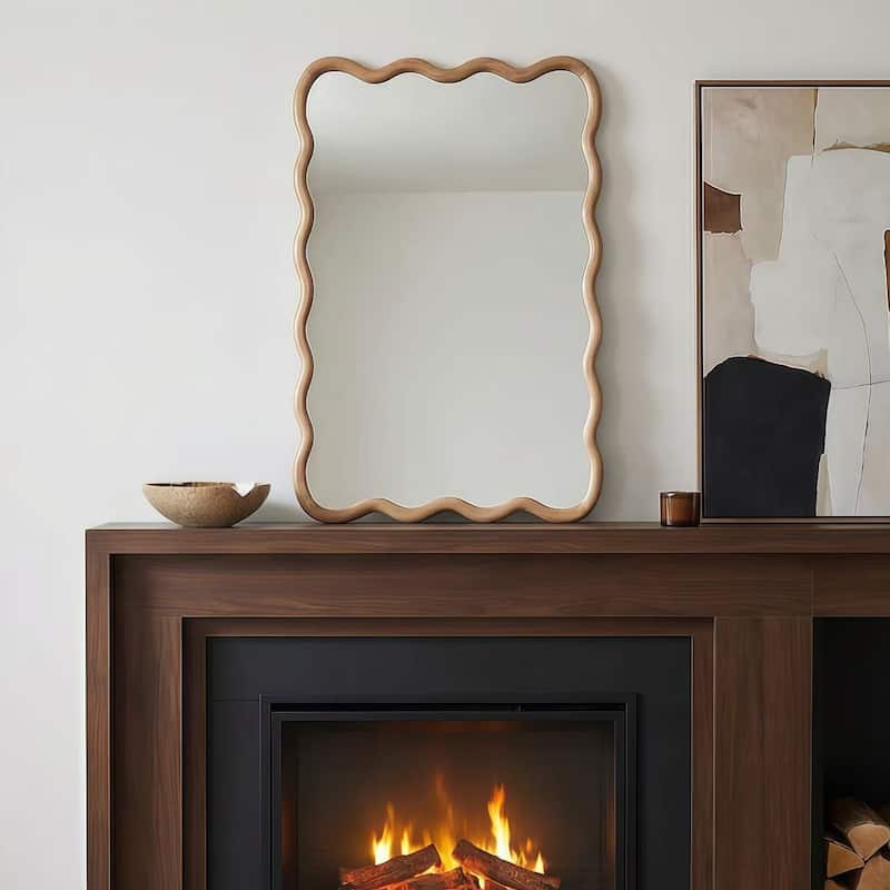 20"x30" Wavy Rectangle Solid Wood Frame Decorative Mirror