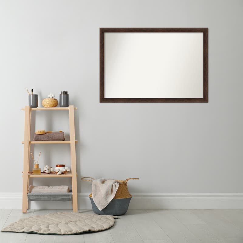 Warm Walnut Narrow Non-Beveled Wood Framed Bathroom Vanity Wall Mirror - Warm Walnut Narrow
