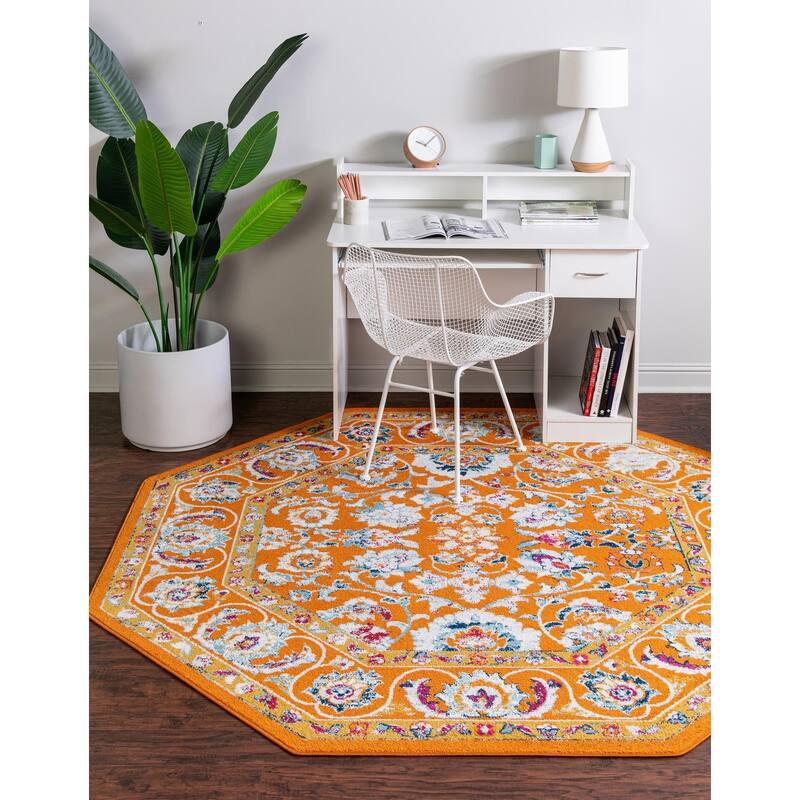 Traditional Taylor Collection Area Rug - Orange - 7'x7' Octagon