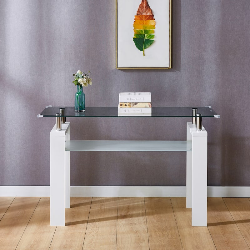 MDF Console Table, Tempered Glass Top, Modern Foyer Area Table