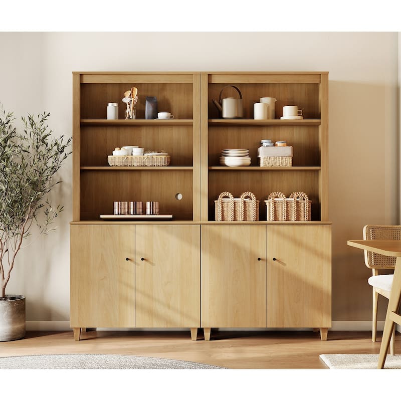 Modern 71" Tall Pantry Cabinet with Doors & Shelves for Dining Room - 4 Doors - Oak Wood