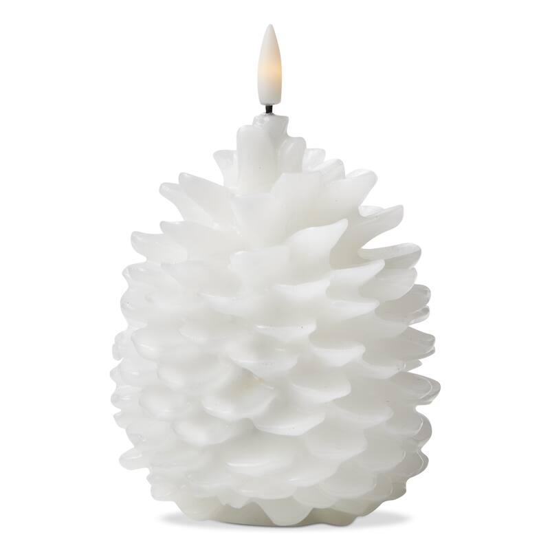 Pinecone LED Flameless Candle - White Sculpted Wax Candle for Fall Decor, 6.5" H x 4" L x 4" W, Easy Care