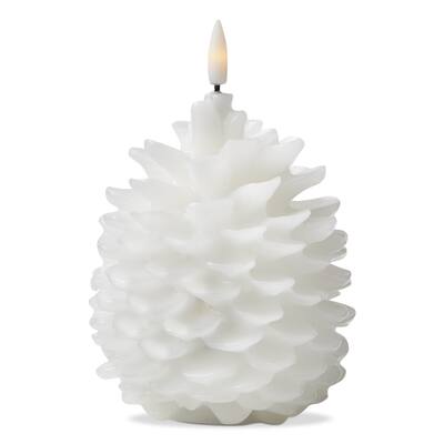 Pinecone LED Flameless Candle - White Sculpted Wax Candle for Fall Decor, 6.5" H x 4" L x 4" W, Easy Care