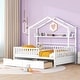preview thumbnail 2 of 10, Wooden Full Size House Bed with Safety Guardrail & 2 Drawers, Kids Bed Wood Platform Bed Frame with Storage Shelf, White