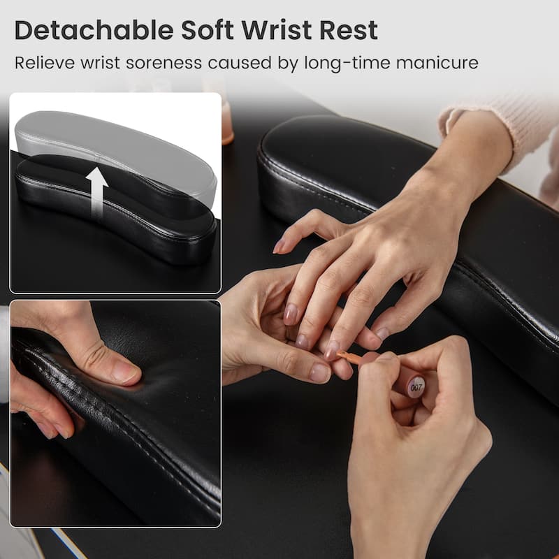 Costway Wooden Nail Desk Station with Removable Wrist Rest Metal Legs - See Details